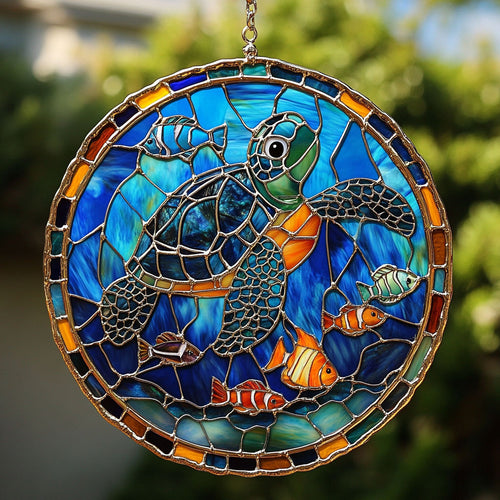 Turtle Ocean Is Calling WU1801039CL Stained Glass Suncatcher