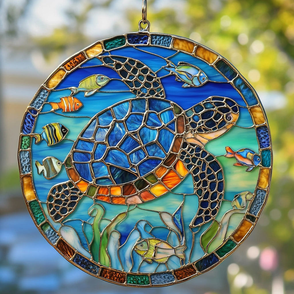 Turtle Ocean Is Calling WU1801040CL Stained Glass Suncatcher