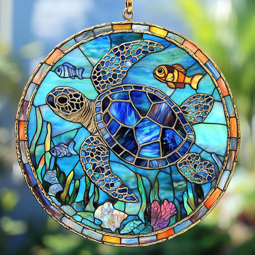 Turtle Ocean Is Calling WU1801041CL Stained Glass Suncatcher