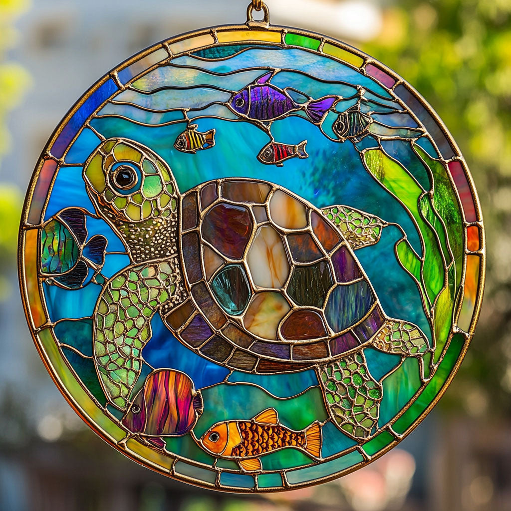 Turtle Ocean Is Calling WU1801046CL Stained Glass Suncatcher