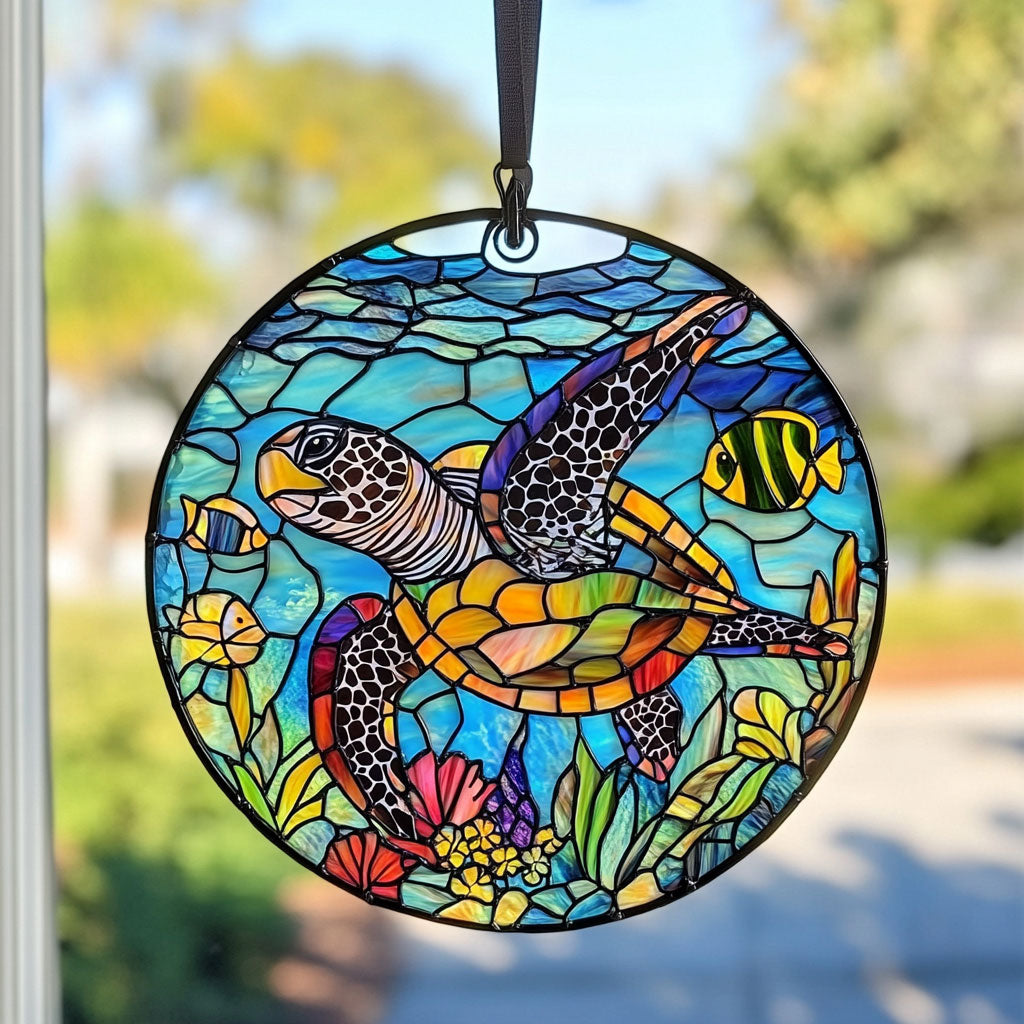 Turtle Ocean Is Calling WU1801047CL Stained Glass Suncatcher