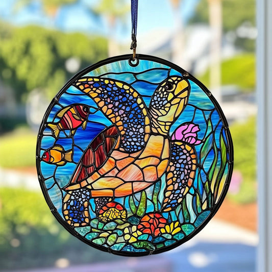 Turtle Ocean Is Calling WU1801048CL Stained Glass Suncatcher