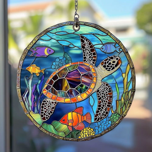 Turtle Ocean Is Calling WU1801049CL Stained Glass Suncatcher