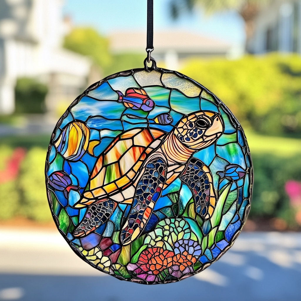 Turtle Ocean Is Calling WU1801050CL Stained Glass Suncatcher