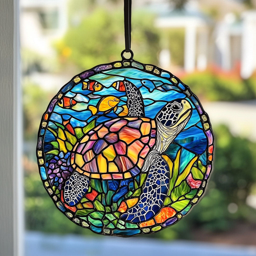 Turtle Ocean Is Calling WU1901001CL Stained Glass Suncatcher