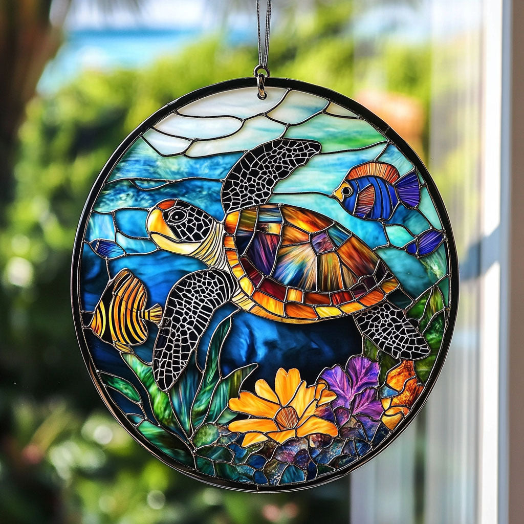 Turtle Ocean Is Calling WU1901002CL Stained Glass Suncatcher