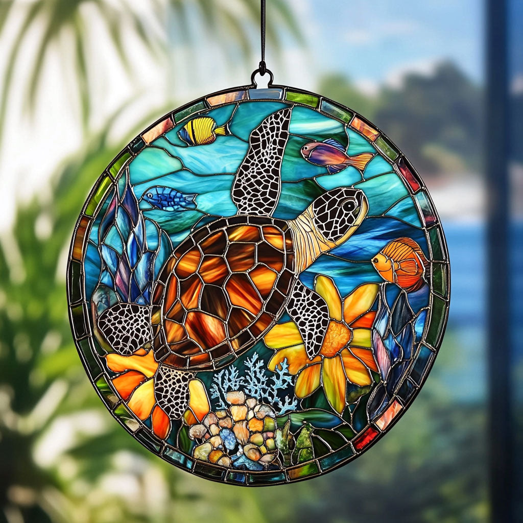 Turtle Ocean Is Calling WU1901003CL Stained Glass Suncatcher