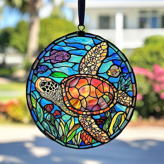 Turtle Ocean Is Calling WU1901004CL Stained Glass Suncatcher