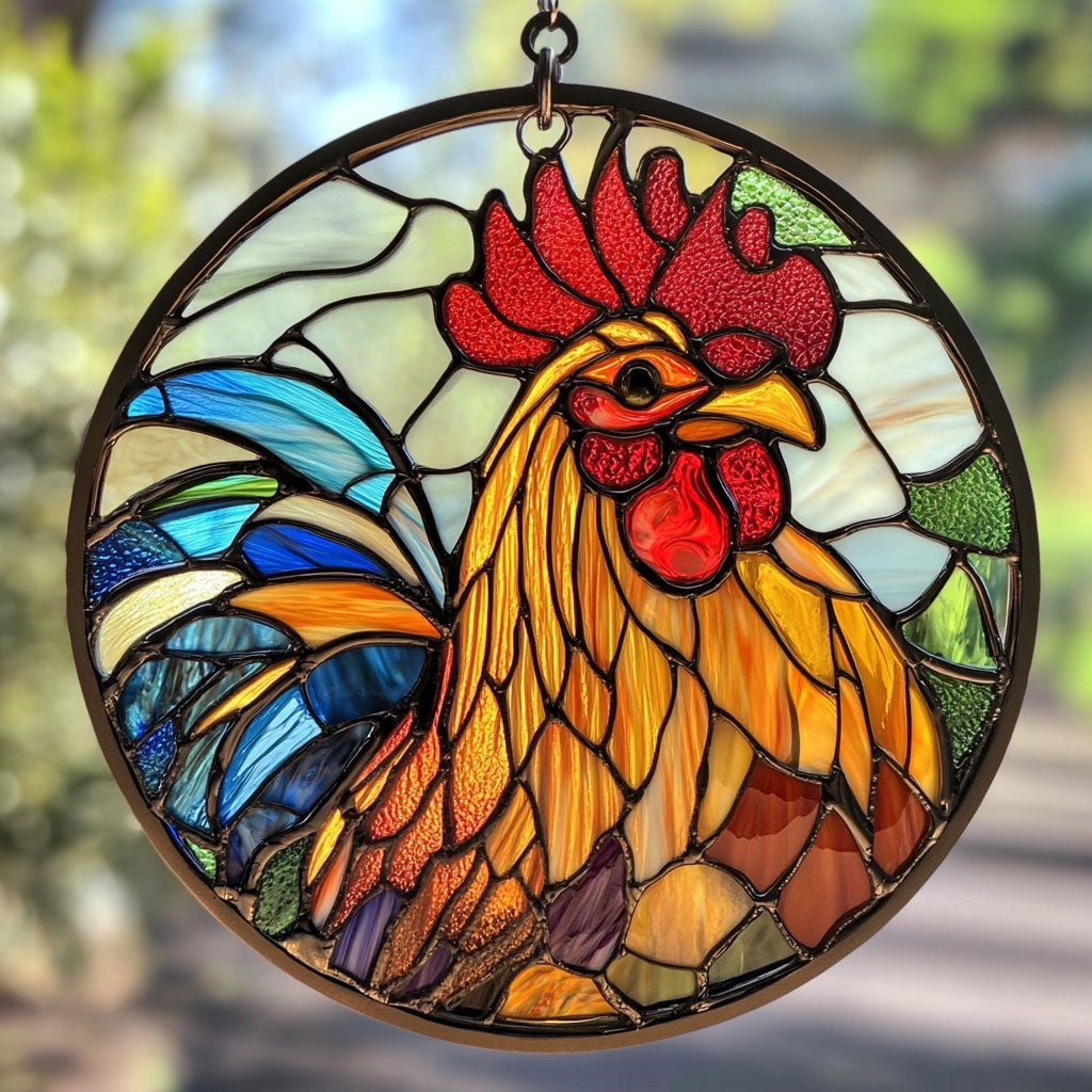 Vintage Rooster WU1601064CL Stained Glass Suncatcher