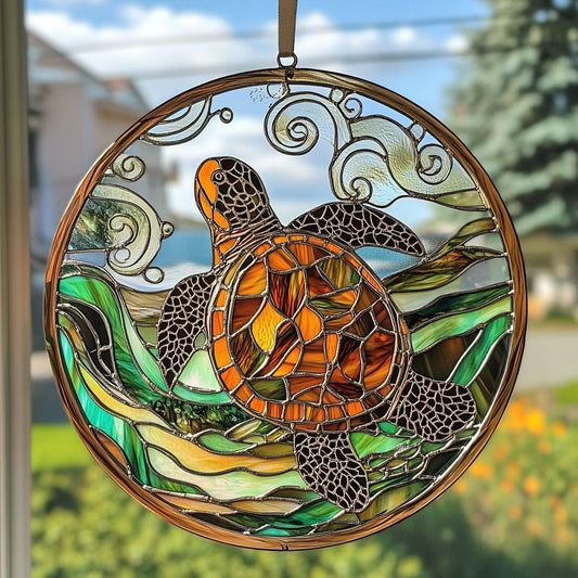 Vintage Sea Turtle WU1601073CL Stained Glass Suncatcher