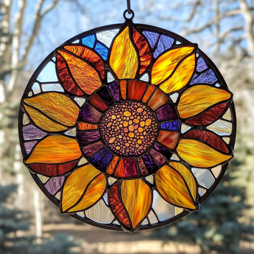 Vintage Sunflower WU1402048CL Stained Glass Suncatcher