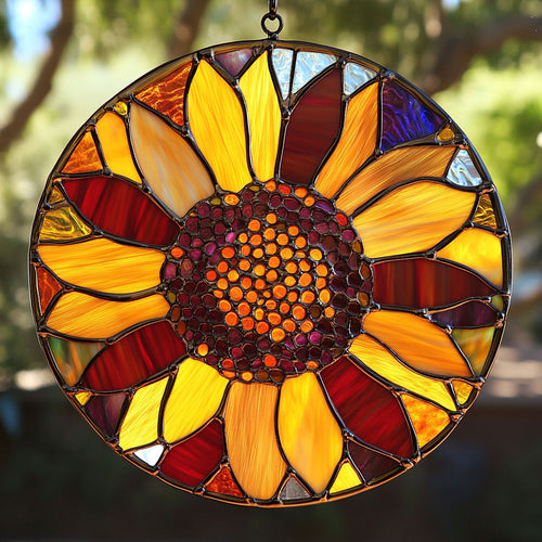 Vintage Sunflower WU1402049CL Stained Glass Suncatcher