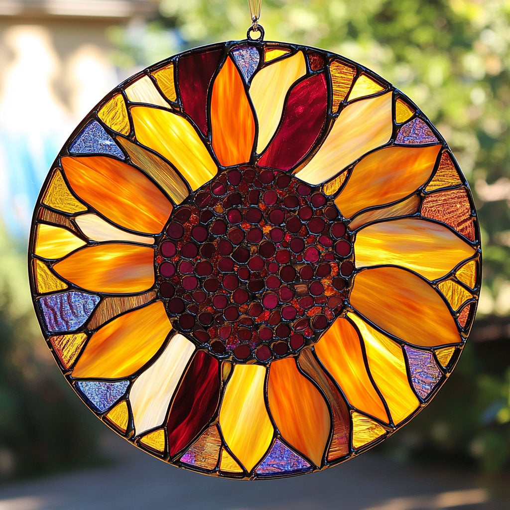 Vintage Sunflower WU1402050CL Stained Glass Suncatcher