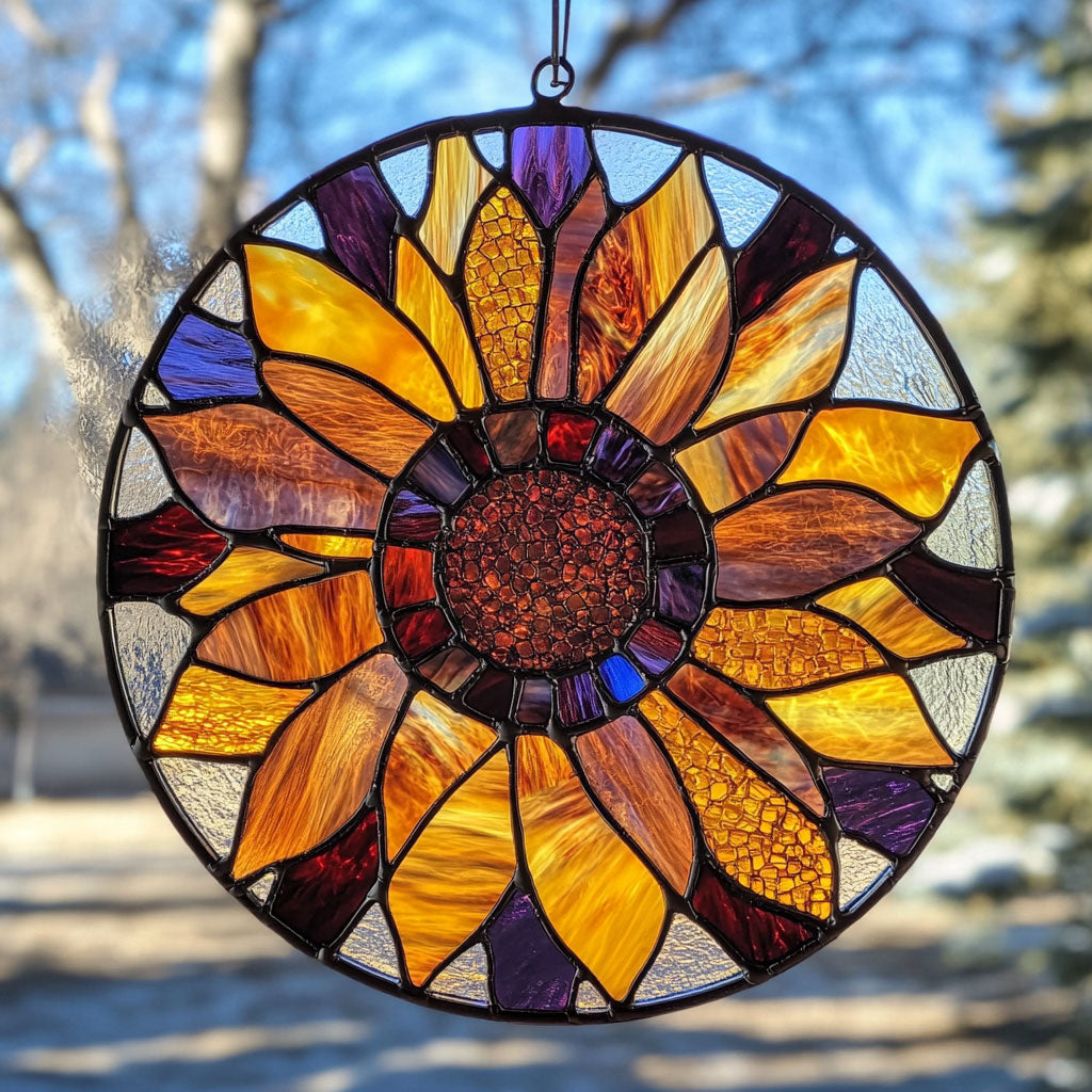 Vintage Sunflower WU1402070CL Stained Glass Suncatcher