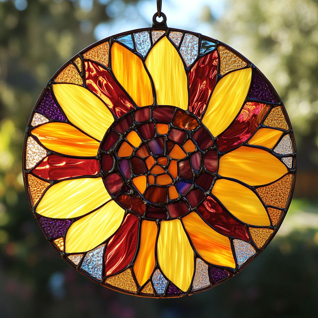 Vintage Sunflower WU1402098CL Stained Glass Suncatcher